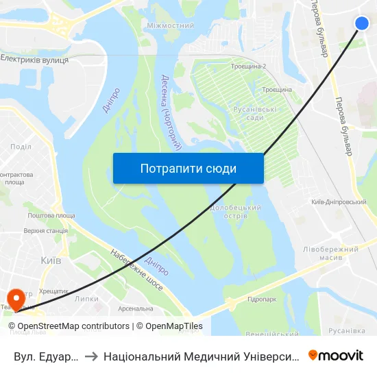 Вул. Едуарда Вільде to Національний Медичний Університет Імені О. О. Богомольця map