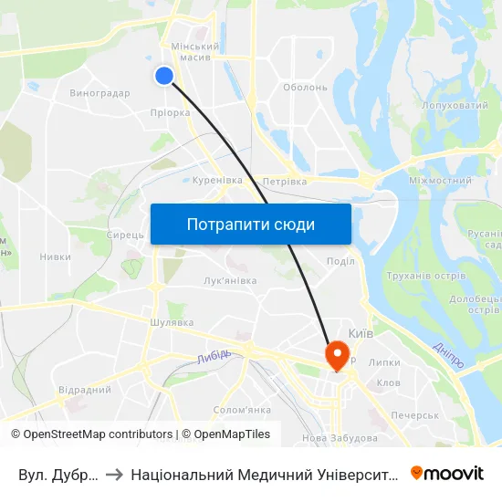 Вул. Дубровицька to Національний Медичний Університет Імені О. О. Богомольця map