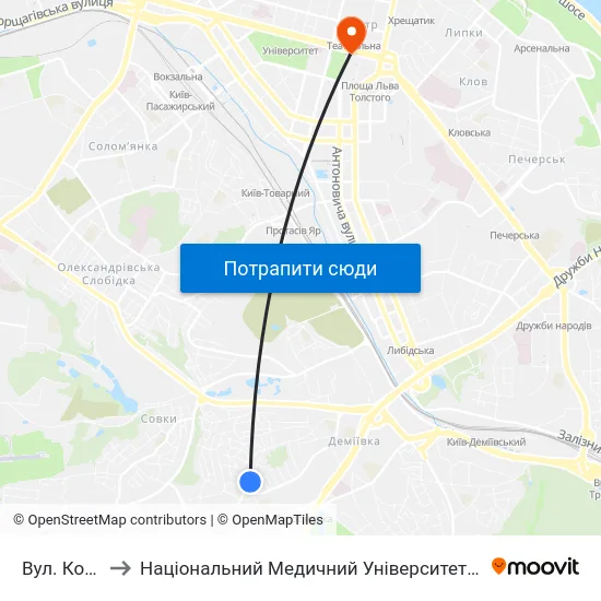 Вул. Козацька to Національний Медичний Університет Імені О. О. Богомольця map
