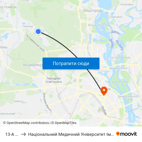 13-А Лінія to Національний Медичний Університет Імені О. О. Богомольця map