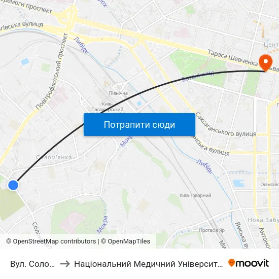 Вул. Солом'Янська to Національний Медичний Університет Імені О. О. Богомольця map