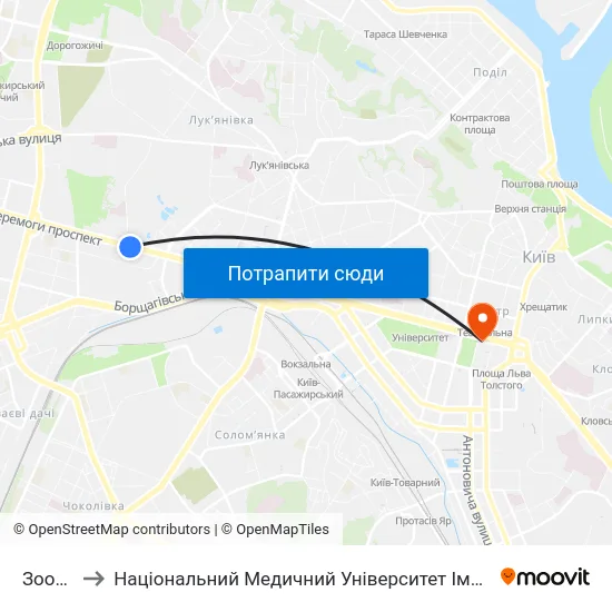 Зоопарк to Національний Медичний Університет Імені О. О. Богомольця map