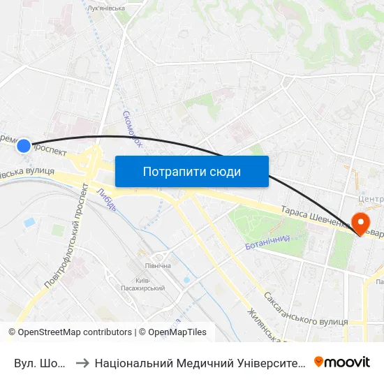 Вул. Шолуденка to Національний Медичний Університет Імені О. О. Богомольця map