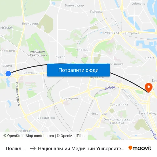 Поліклініка №3 to Національний Медичний Університет Імені О. О. Богомольця map