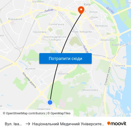 Вул. Івана Сірка to Національний Медичний Університет Імені О. О. Богомольця map