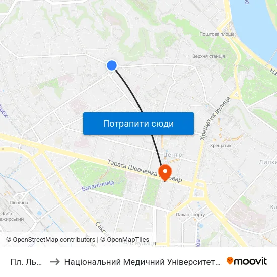 Пл. Львівська to Національний Медичний Університет Імені О. О. Богомольця map