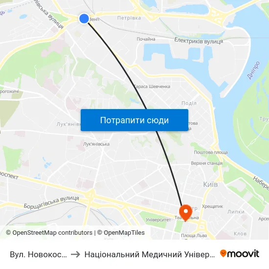 Вул. Новокостянтинівська to Національний Медичний Університет Імені О. О. Богомольця map