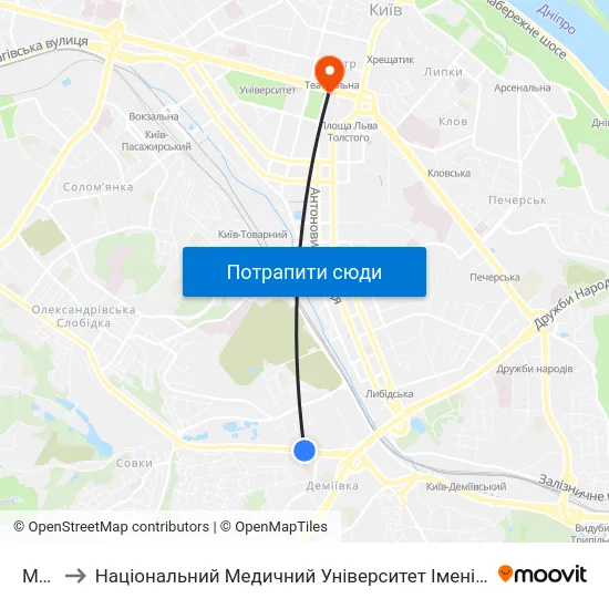 Мауп to Національний Медичний Університет Імені О. О. Богомольця map