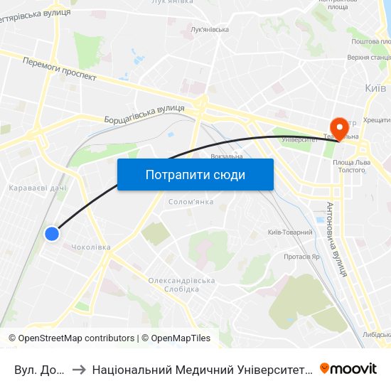 Вул. Донецька to Національний Медичний Університет Імені О. О. Богомольця map