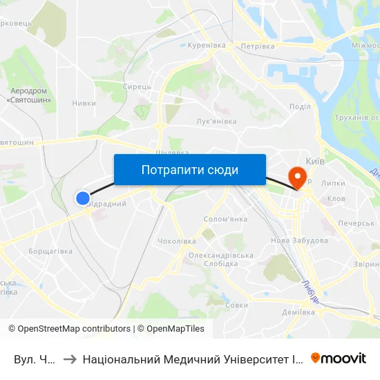 Вул. Чумака to Національний Медичний Університет Імені О. О. Богомольця map