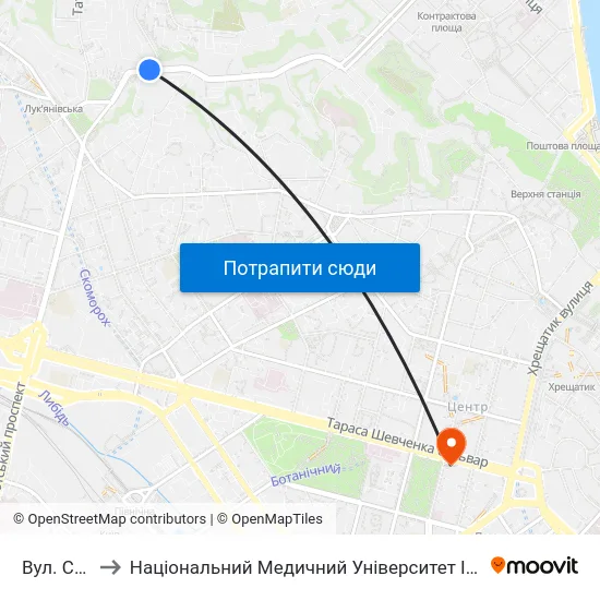 Вул. Соляна to Національний Медичний Університет Імені О. О. Богомольця map