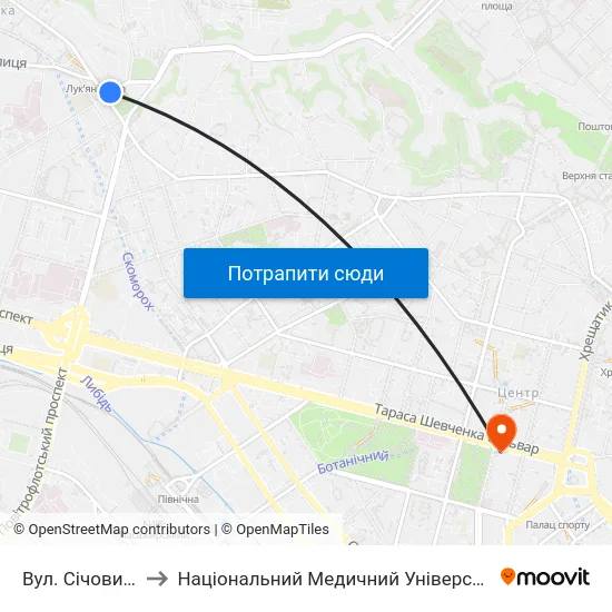 Вул. Січових Стрільців to Національний Медичний Університет Імені О. О. Богомольця map