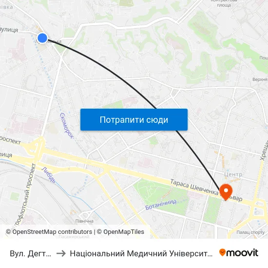 Вул. Дегтярівська to Національний Медичний Університет Імені О. О. Богомольця map