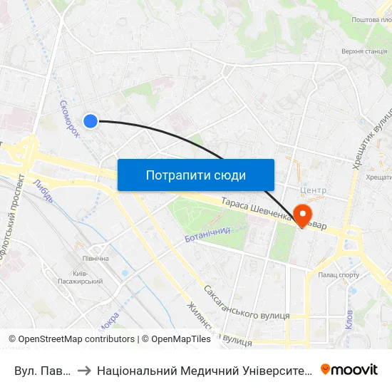 Вул. Павлівська to Національний Медичний Університет Імені О. О. Богомольця map