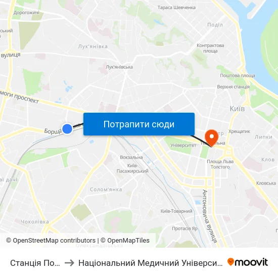 Станція Політехнічна to Національний Медичний Університет Імені О. О. Богомольця map
