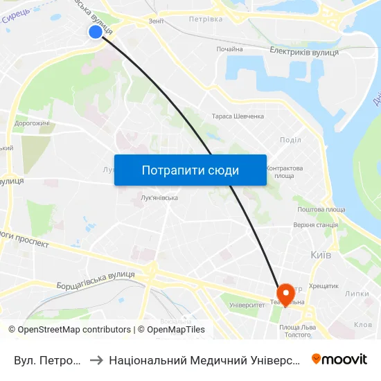Вул. Петропавлівська to Національний Медичний Університет Імені О. О. Богомольця map