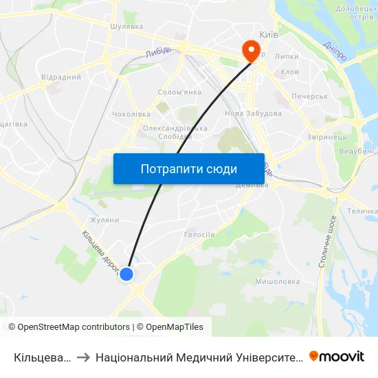 Кільцева Дорога to Національний Медичний Університет Імені О. О. Богомольця map