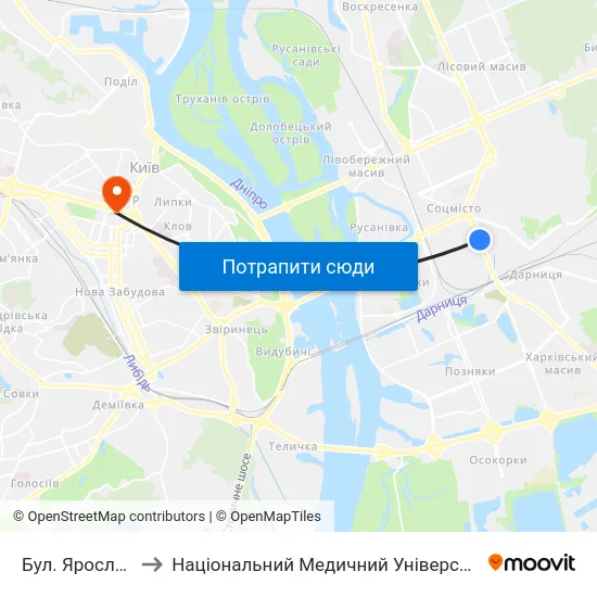 Бул. Ярослава Гашека to Національний Медичний Університет Імені О. О. Богомольця map