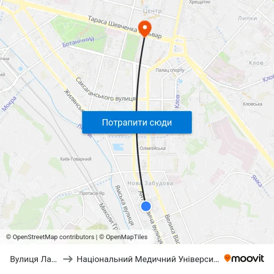 Вулиця Лабораторна to Національний Медичний Університет Імені О. О. Богомольця map