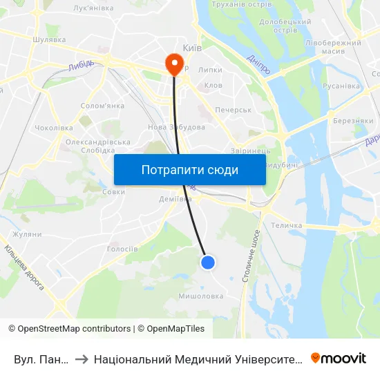 Вул. Панорамна to Національний Медичний Університет Імені О. О. Богомольця map