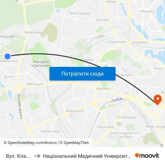 Вул. Клавдіївська to Національний Медичний Університет Імені О. О. Богомольця map