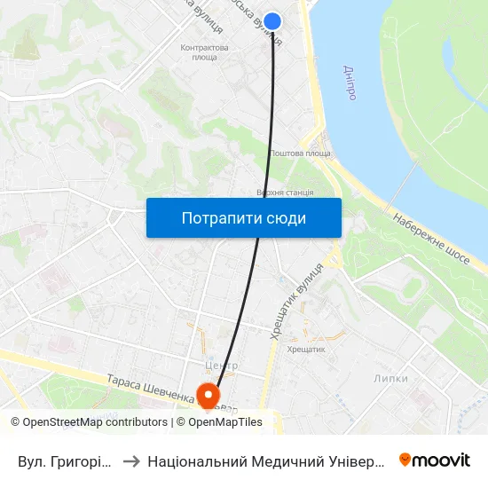 Вул. Григорія Сковороди to Національний Медичний Університет Імені О. О. Богомольця map