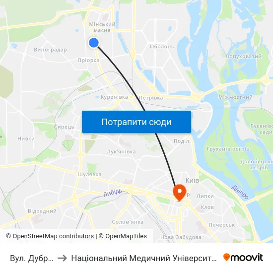 Вул. Дубровицька to Національний Медичний Університет Імені О. О. Богомольця map
