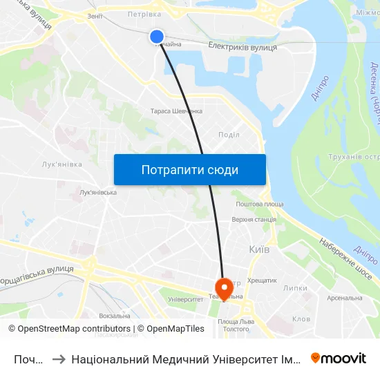Почайна to Національний Медичний Університет Імені О. О. Богомольця map