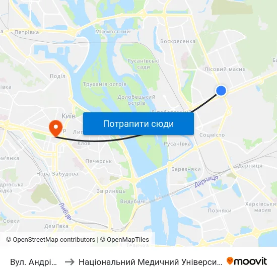 Вул. Андрія Малишка to Національний Медичний Університет Імені О. О. Богомольця map