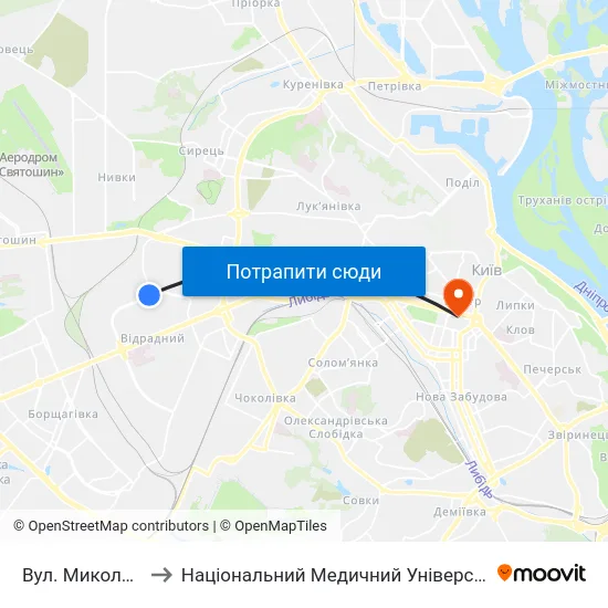 Вул. Миколи Василенка to Національний Медичний Університет Імені О. О. Богомольця map
