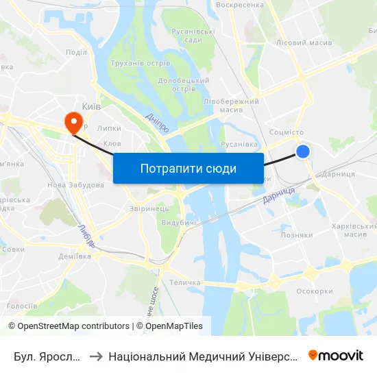 Бул. Ярослава Гашека to Національний Медичний Університет Імені О. О. Богомольця map