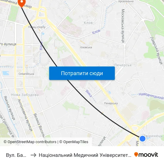 Вул. Бастіонна to Національний Медичний Університет Імені О. О. Богомольця map