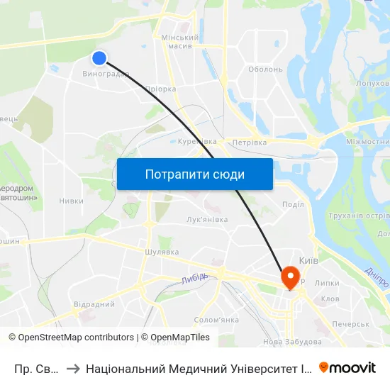 Пр. Свободи to Національний Медичний Університет Імені О. О. Богомольця map