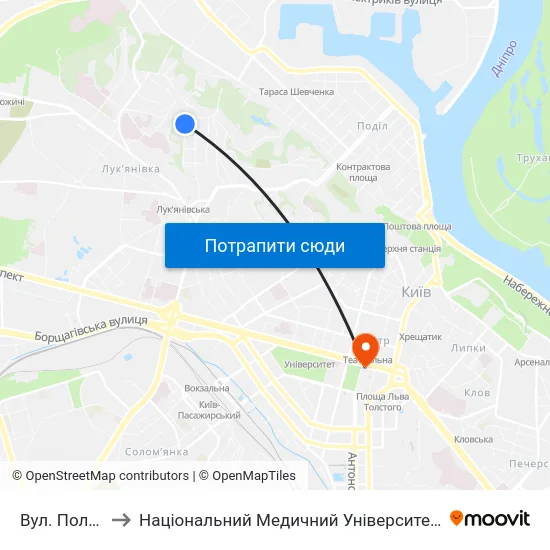 Вул. Половецька to Національний Медичний Університет Імені О. О. Богомольця map