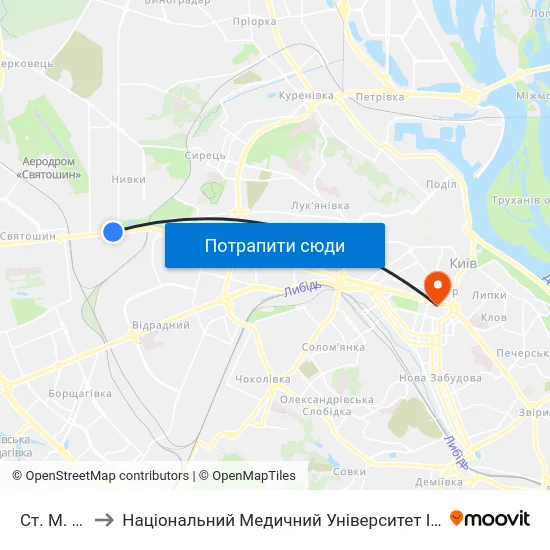 Ст. М. Нивки to Національний Медичний Університет Імені О. О. Богомольця map