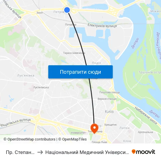 Пр. Степана Бандери to Національний Медичний Університет Імені О. О. Богомольця map