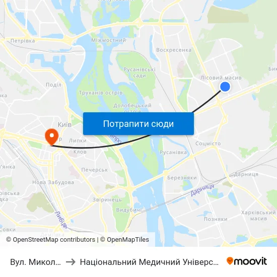 Вул. Миколи Матеюка to Національний Медичний Університет Імені О. О. Богомольця map