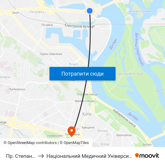 Пр. Степана Бандери to Національний Медичний Університет Імені О. О. Богомольця map