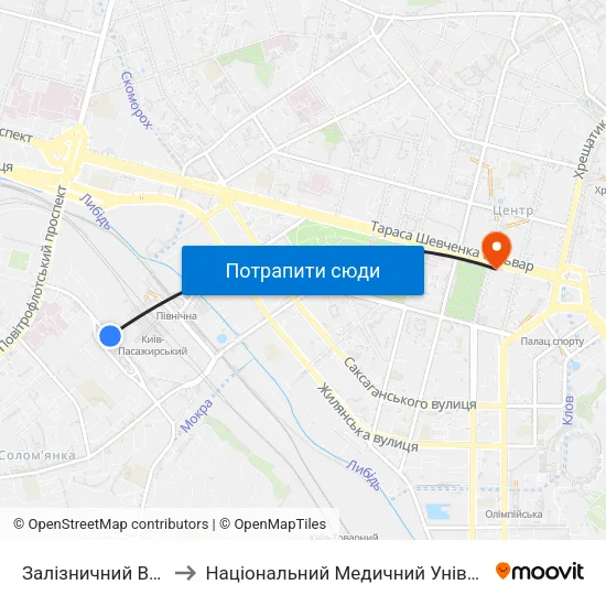 Залізничний Вокзал Південний to Національний Медичний Університет Імені О. О. Богомольця map