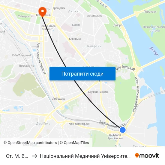 Ст. М. Видубичi to Національний Медичний Університет Імені О. О. Богомольця map