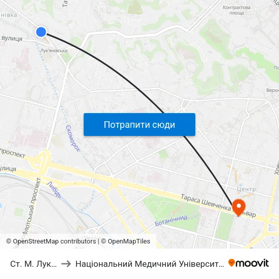 Ст. М. Лук'Янівська to Національний Медичний Університет Імені О. О. Богомольця map