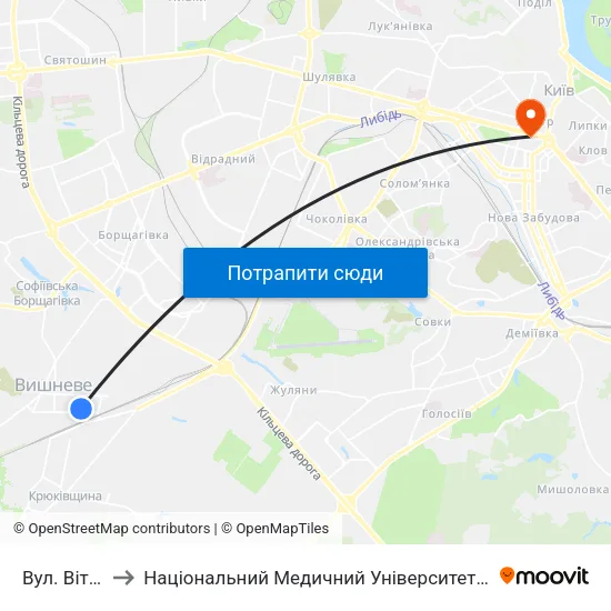 Вул. Вітянська to Національний Медичний Університет Імені О. О. Богомольця map
