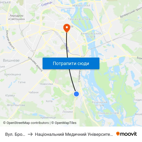 Вул. Бродівська to Національний Медичний Університет Імені О. О. Богомольця map