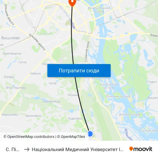 С. Підгірці to Національний Медичний Університет Імені О. О. Богомольця map