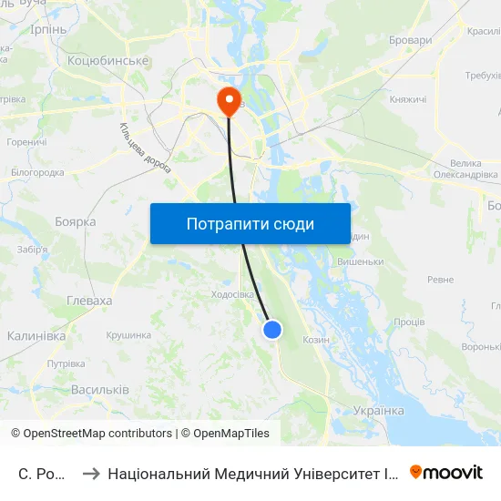 С. Романків to Національний Медичний Університет Імені О. О. Богомольця map
