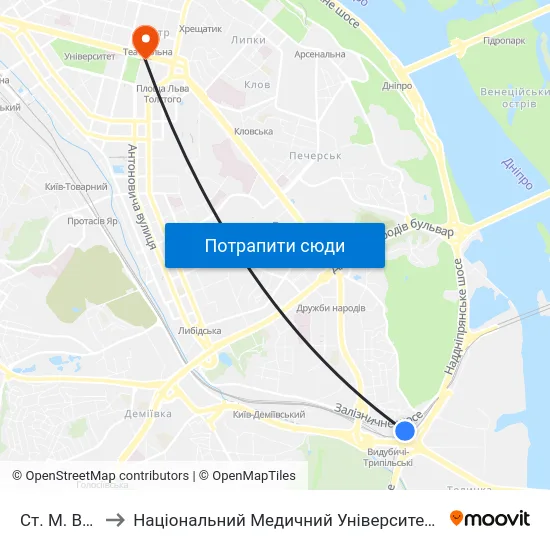 Ст. М. Видубичi to Національний Медичний Університет Імені О. О. Богомольця map