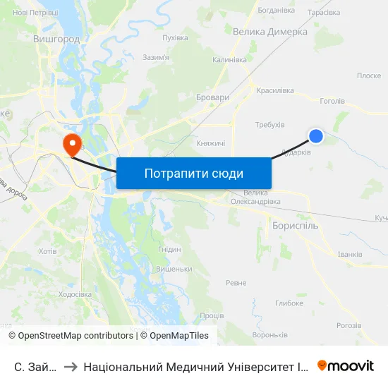 С. Займище to Національний Медичний Університет Імені О. О. Богомольця map