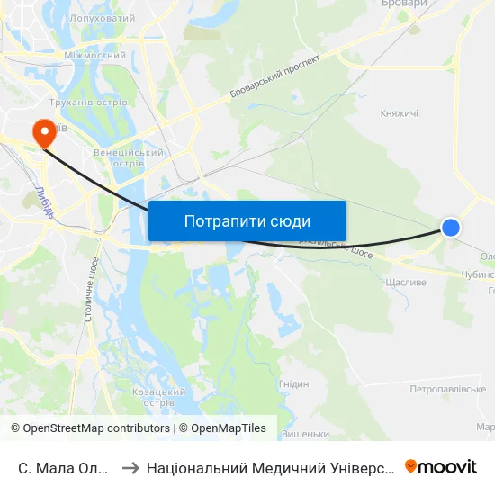 С. Мала Олександрівка to Національний Медичний Університет Імені О. О. Богомольця map