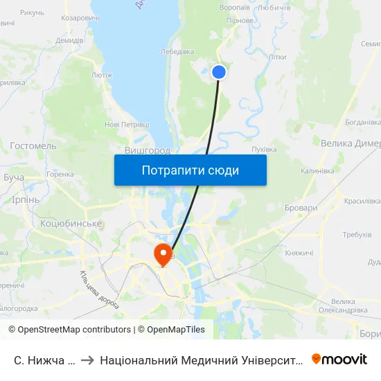 С. Нижча Дубечня to Національний Медичний Університет Імені О. О. Богомольця map