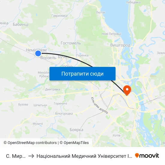 С. Мироцьке to Національний Медичний Університет Імені О. О. Богомольця map
